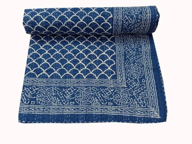New Floral Print & Plant Pattern Indian Handmade Throw Kantha Quilt, Bedspread Gudri Blanket Size-Multi
