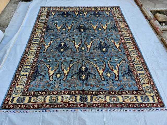 8x10 Afghan Hand Knotted Wool Rug, Blue Ziegler Floral Sultanabad, Large Botanical Area Rug - image 1