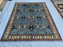 8x10 Afghan Hand Knotted Wool Rug, Blue Ziegler Floral Sultanabad, Large Botanical Area Rug - thumbnail 1