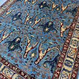 8x10 Afghan Hand Knotted Wool Rug, Blue Ziegler Floral Sultanabad, Large Botanical Area Rug - thumbnail 3