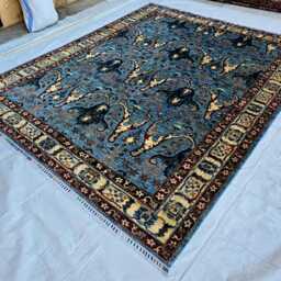 8x10 Afghan Hand Knotted Wool Rug, Blue Ziegler Floral Sultanabad, Large Botanical Area Rug - thumbnail 2