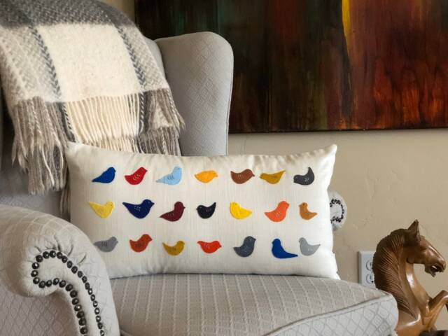 Bird Applique Pillow Cover Creamy White Cotton, Nursery Decor - image 1