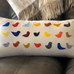 Bird Applique Pillow Cover Creamy White Cotton, Nursery Decor - thumbnail 3