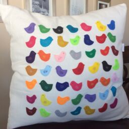 Bird Applique Pillow Cover Creamy White Cotton, Nursery Decor - thumbnail 2