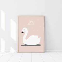 Children's Room Poster, White Swan, Baby Shower Gift, Girl's Decor, Pastel Pink Decorative Animal Poster - thumbnail 2