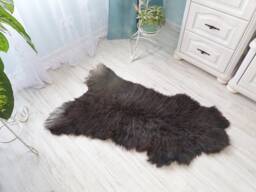Natural Sheepskin Throw Rug - Black Brown Genuine Carpet - thumbnail 1
