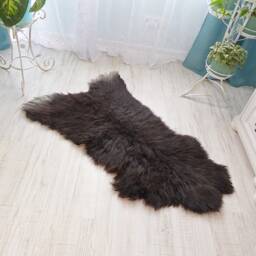 Natural Sheepskin Throw Rug - Black Brown Genuine Carpet - thumbnail 4