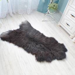 Natural Sheepskin Throw Rug - Black Brown Genuine Carpet - thumbnail 2