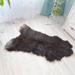 Natural Sheepskin Throw Rug - Black Brown Genuine Carpet - thumbnail 3