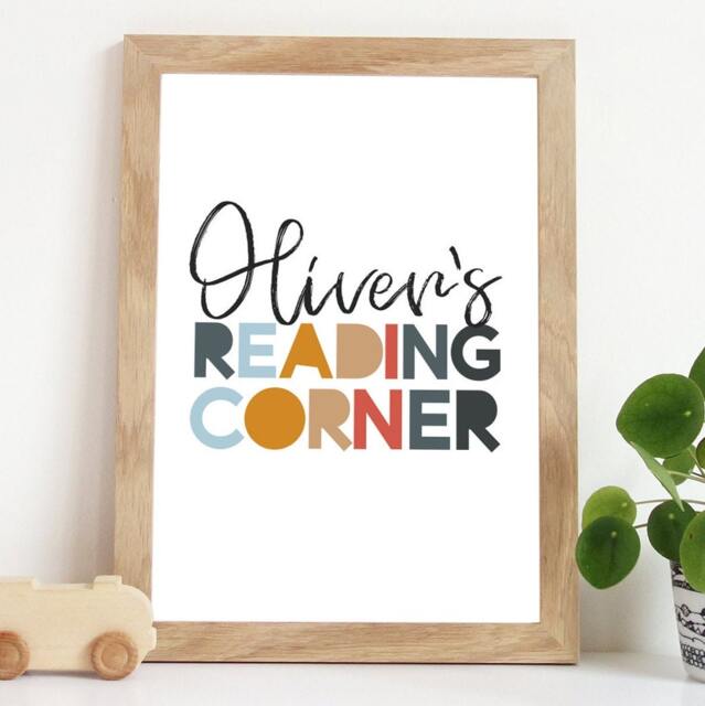 Reading Corner Print, Sign, Boys Nursery Prints, Let's Read Playroom Bedroom Wall Art - image 1