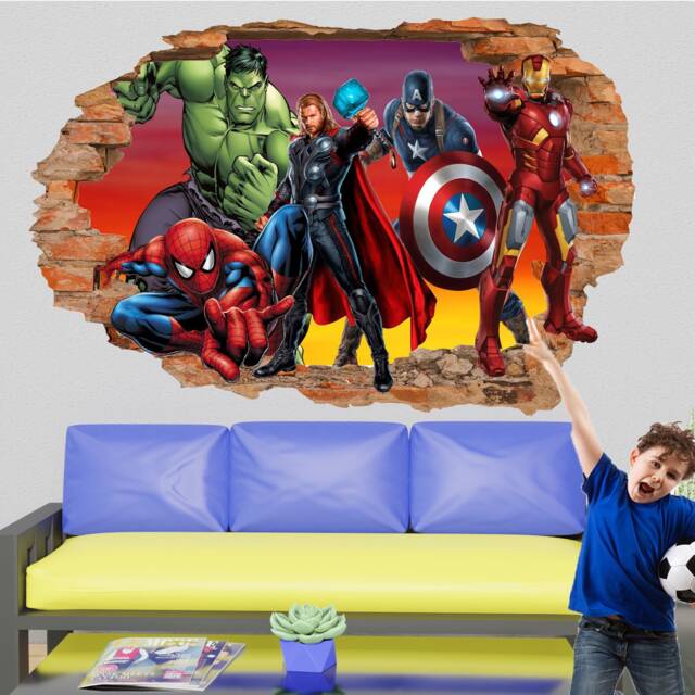 Superheroes Avengers Wall Stickers Spiderman Hulk Thor Decal Mural Poster Kids Boys Room Decor 1115 - image 1