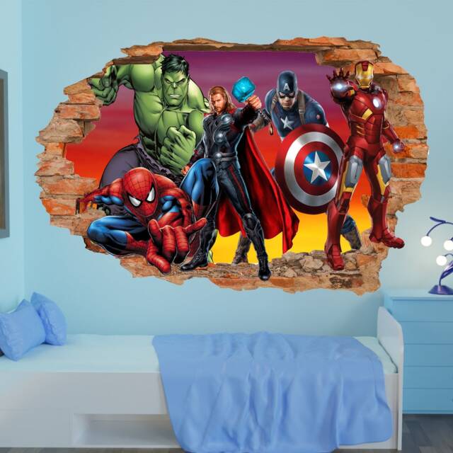 Superheroes Avengers Wall Stickers Spiderman Hulk Thor Decal Mural