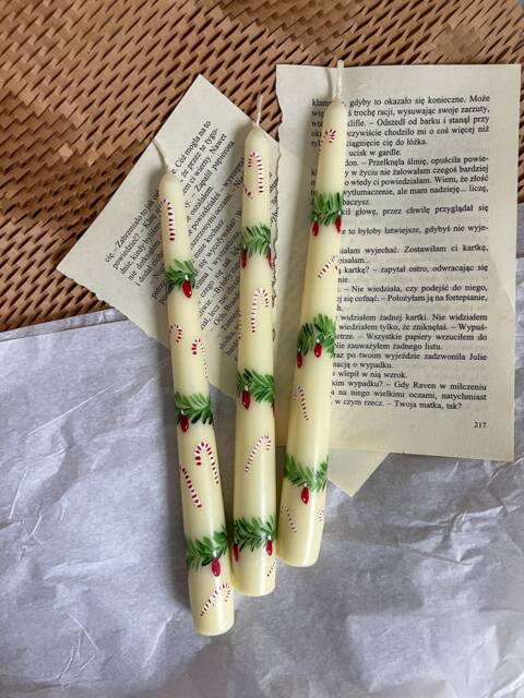 Christmas Hand Painted Candles, Dinner Candles, Table Decor, Taper Candle, Chrsitams Gift - image 1