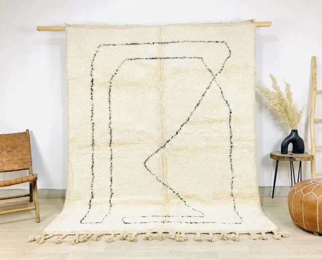 Abstract Line Art Rug - Large Area Handmade Berber Wool Carpet Cream Black Minimalist Decor Custom Doodle Shag - image 1
