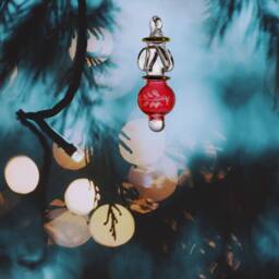 Handcrafted Red Blown Glass Christmas Ornament - 14K Gold Accents