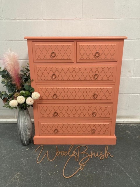 Coral & Gold Moroccan Chest Of Drawers - image 1