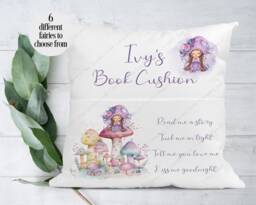 Personalised Cushion, Pocket Child Pillow, Book Holder, Pillow For Child, Sleep Aid, Fairy & Toadstool