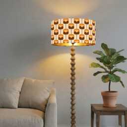 Handmade By Order Luxury Scandi Floral Orange & Brwon Cream Combination Drum Velvet Lamp Shade Pendant Light All Shapes - thumbnail 2