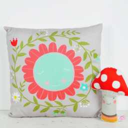 Decorative Throw Pillow For Kids Room With Flower & Wreath, By Pinknounou - thumbnail 2