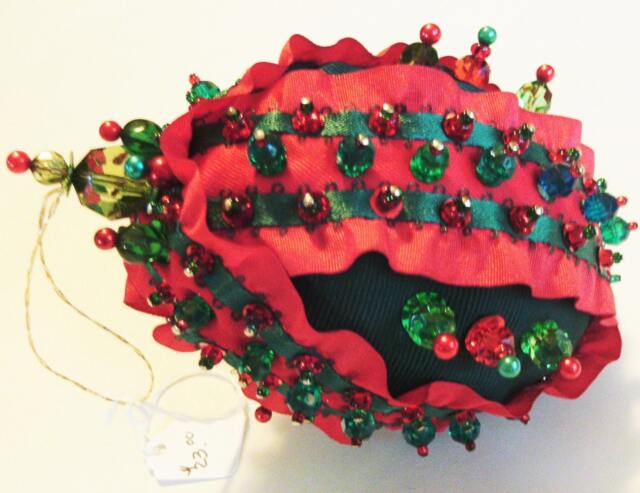 Red & Green Ruffled Shatterproof Handmade Hand Beaded Original Christmas Ornament Gift - image 1