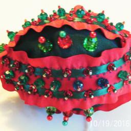 Red & Green Ruffled Shatterproof Handmade Hand Beaded Original Christmas Ornament Gift - thumbnail 3
