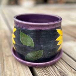 Sunflower Planter, Flowerpot, Housewarming Gift, Hand Painted, Home D??cor, Teacher Handmade Pottery By Daisy Friesen - thumbnail 2