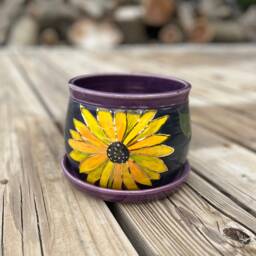 Sunflower Planter, Flowerpot, Housewarming Gift, Hand Painted, Home D??cor, Teacher Handmade Pottery By Daisy Friesen - thumbnail 3