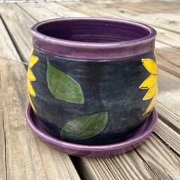 Sunflower Planter, Flowerpot, Housewarming Gift, Hand Painted, Home D??cor, Teacher Handmade Pottery By Daisy Friesen - thumbnail 4
