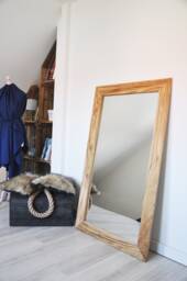 Mirror in Natural Wooden Frame Made Of Solid Wood - Beautiful Oak To Hang On The Wall. Hanging Classic Wall Decoration For Living Room