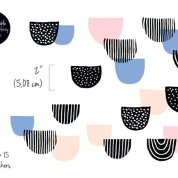 Geometric Pattern Wall Decal, Hand Drawn Sticker Set, Semicircle Decor, Wallpaper Effect Abstract Decor #8S - thumbnail 2