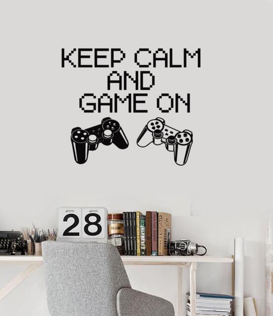 Wall Vinyl Decal Children's Room Decor Keep Calm & Game On Computer Joysticks Decoration - #1108Di - image 1