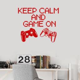 Wall Vinyl Decal Children's Room Decor Keep Calm & Game On Computer Joysticks Decoration - #1108Di - thumbnail 2