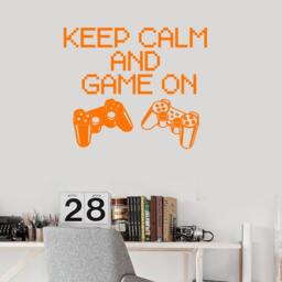 Wall Vinyl Decal Children's Room Decor Keep Calm & Game On Computer Joysticks Decoration - #1108Di - thumbnail 3