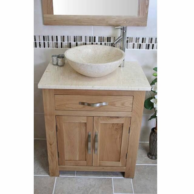 Bathroom Vanity Unit Oak Modern Cabinet Wash Stand Cream Marble Top & Basin 502cm025cm - image 1