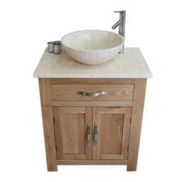 Bathroom Vanity Unit Oak Modern Cabinet Wash Stand Cream Marble Top & Basin 502cm025cm - thumbnail 2