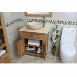 Bathroom Vanity Unit Oak Modern Cabinet Wash Stand Cream Marble Top & Basin 502cm025cm - thumbnail 3