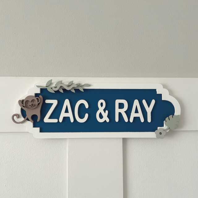 Personalised Monkey Name Sign - Custom Kids Bedroom Door Decor & Nursery Mdf Wall - image 1