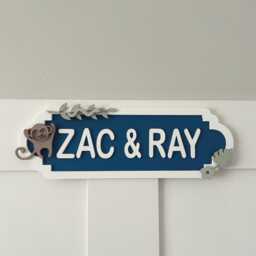 Personalised Monkey Name Sign - Custom Kids Bedroom Door Decor & Nursery Mdf Wall - thumbnail 1