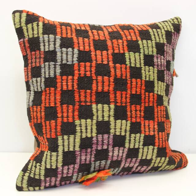 Handmade Turkish Kilim Pillow Cover, Retro Woven Cushion - 20x20 Inch - image 1