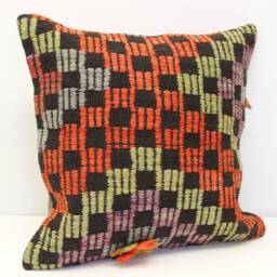 Handmade Turkish Kilim Pillow Cover, Retro Woven Cushion - 20x20 Inch - thumbnail 1