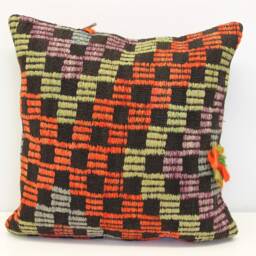 Handmade Turkish Kilim Pillow Cover, Retro Woven Cushion - 20x20 Inch - thumbnail 2