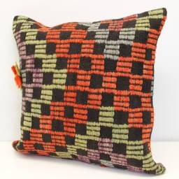 Handmade Turkish Kilim Pillow Cover, Retro Woven Cushion - 20x20 Inch - thumbnail 3
