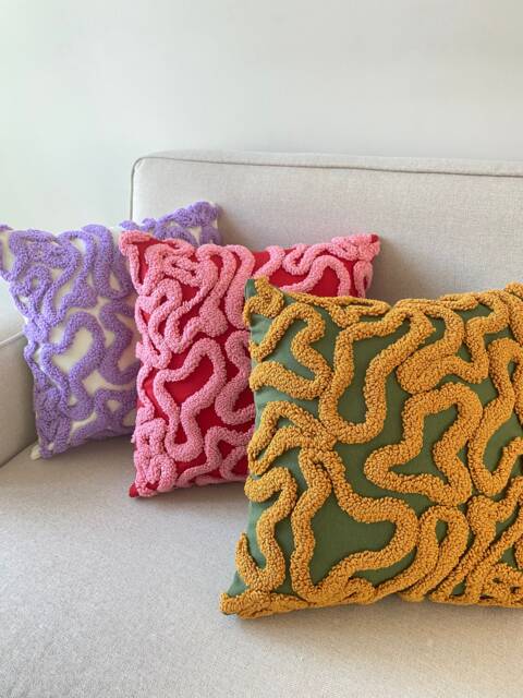 Groovy Punch Needle Pillow Cover, Cosy Decorative Embroidered Cushion Cover, Wavy Aesthetics, Colorful Rug Cushion, Abstract Throw Cover - image 1
