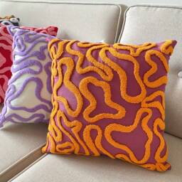 Groovy Punch Needle Pillow Cover, Cosy Decorative Embroidered Cushion Cover, Wavy Aesthetics, Colorful Rug Cushion, Abstract Throw Cover - thumbnail 3