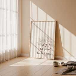 It Feels So Good To Be Home, Daily Affirmations Poster, Minimalist Decor, Cute Bedroom Print, Beige Stripe Wall Art, Simply Home Art - thumbnail 3