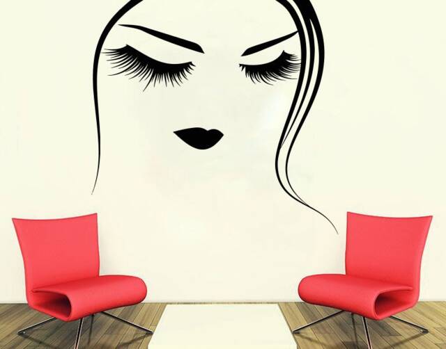 Woman Face Lashes Wall Decal Beauty Salon Decor T35 - image 1