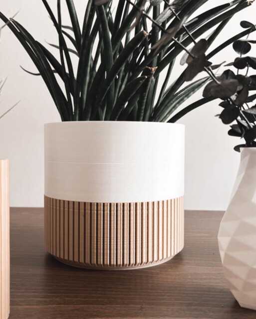 Two Tone Wood Plant Planter, Color Block Large Pot, Boho Decor - Up To 10 - image 1