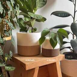 Two Tone Wood Plant Planter, Color Block Large Pot, Boho Decor - Up To 10 - thumbnail 2