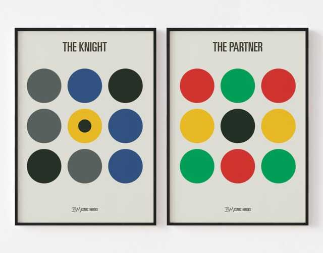 The Knight & Partner Poster Print Wall Art Set - Bold Modern Original Comic Heroes Series Mid Century New York - image 1