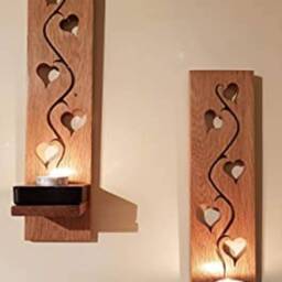 Wooden Candle Sconces Solid Oak With Heart Vine Detail .candles /Glass Not Included - thumbnail 2